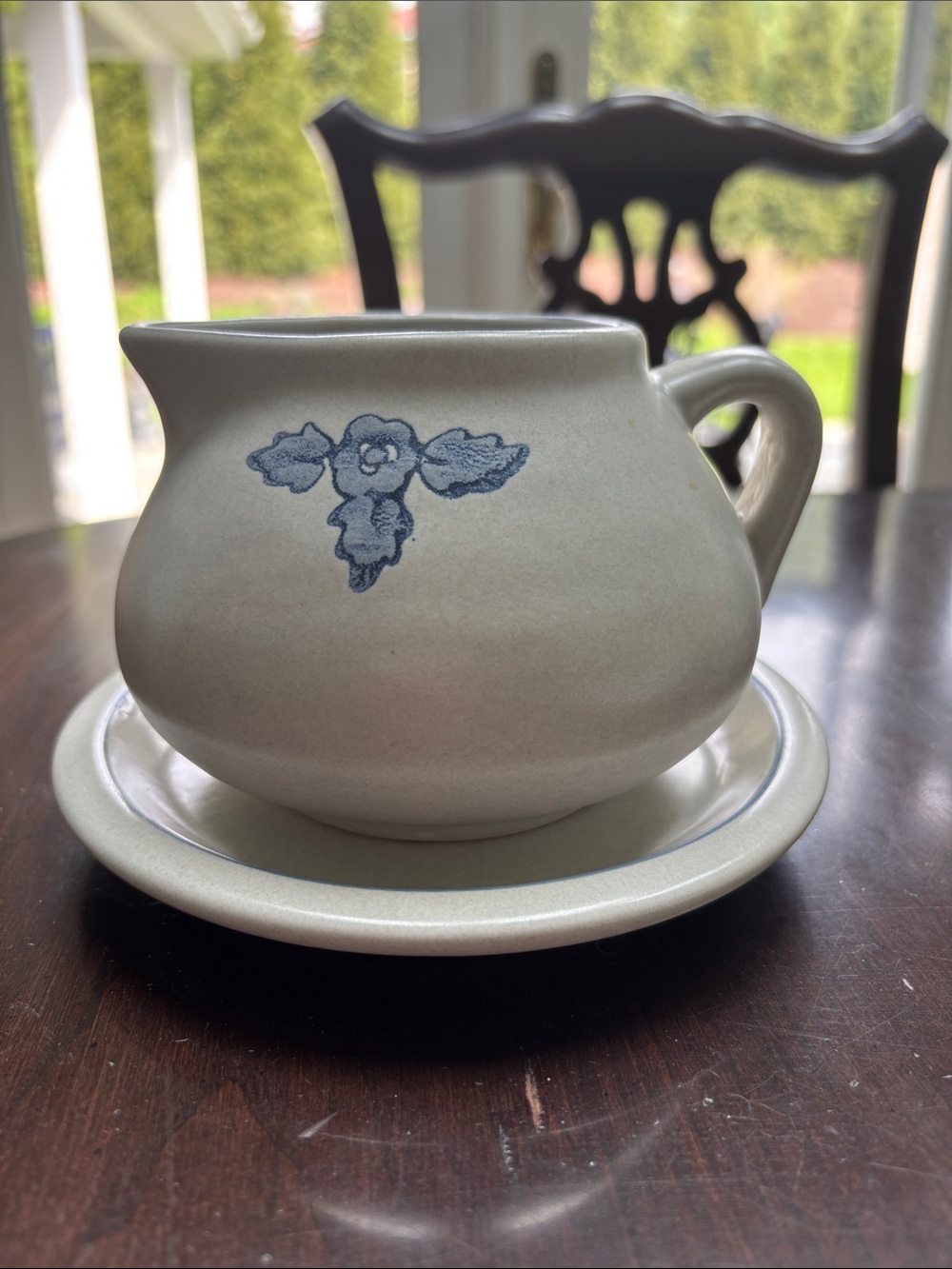 Pfaltzgraff Cream Ceramic Creamer with Blue Floral Motif